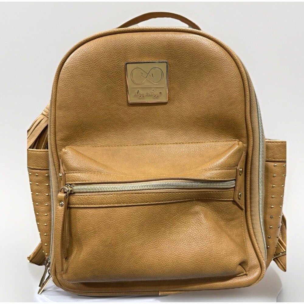 Itzy Ritzy Chelsea+Cole Studded  Mini Diaper Bag Caramel Backpack Tan